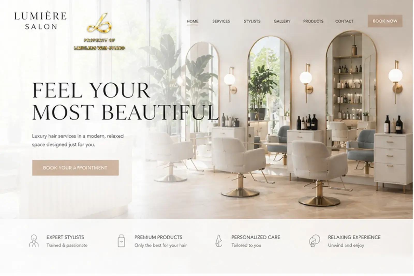 Lumière Salon, Bright & modern website hero design by Limitless Web Studio