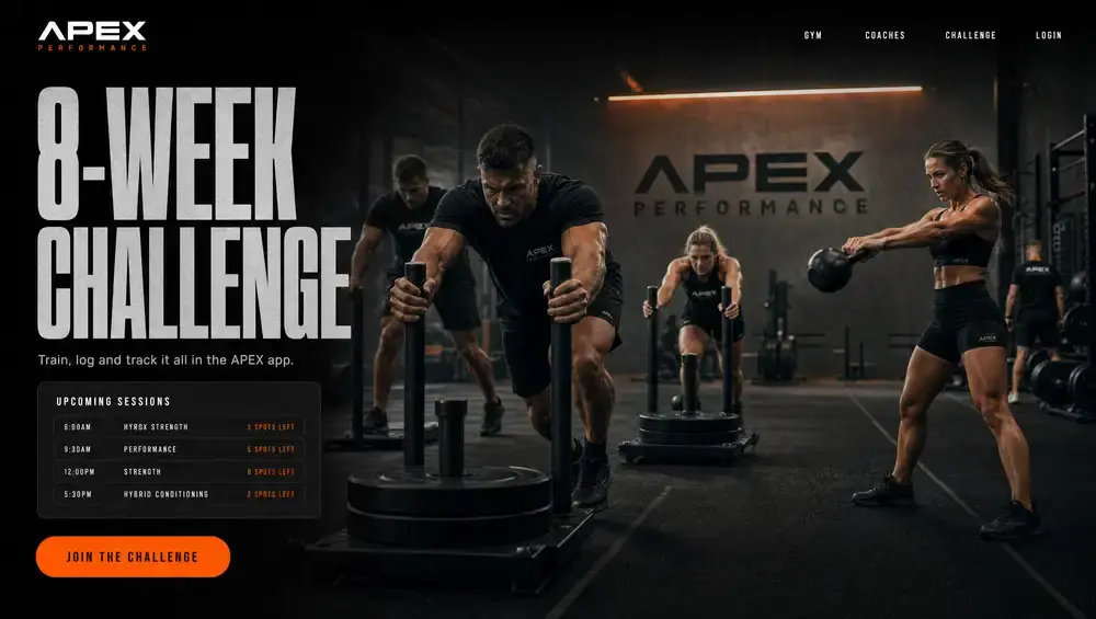 APEX Performance, Gym · 8-week challenge website hero design by Limitless Web Studio
