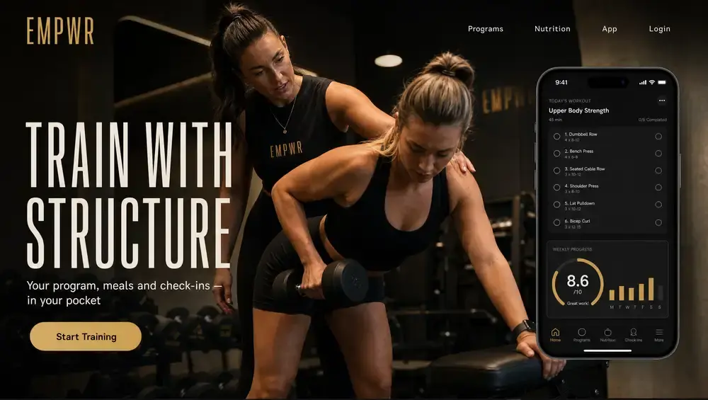EMPWR Studio, Women's PT studio website hero design by Limitless Web Studio