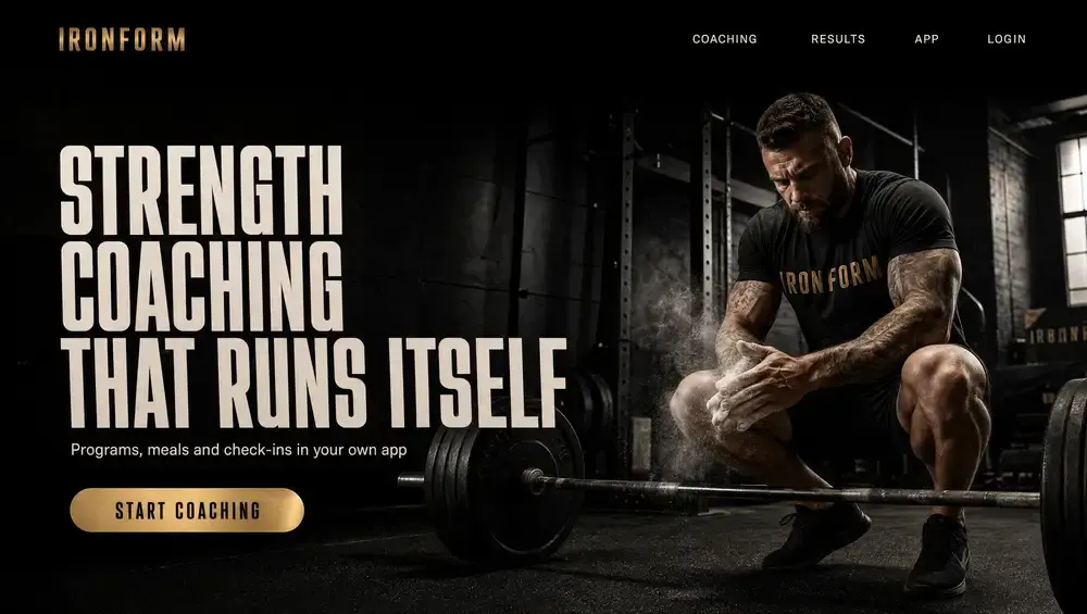 IRONFORM, Strength coaching website hero design by Limitless Web Studio