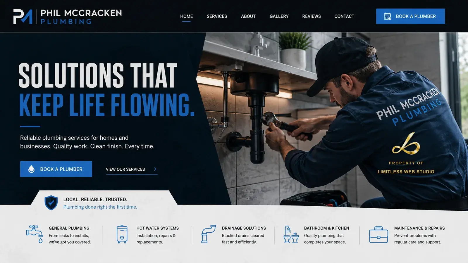 Phil McCracken Plumbing, Plumber website hero design by Limitless Web Studio