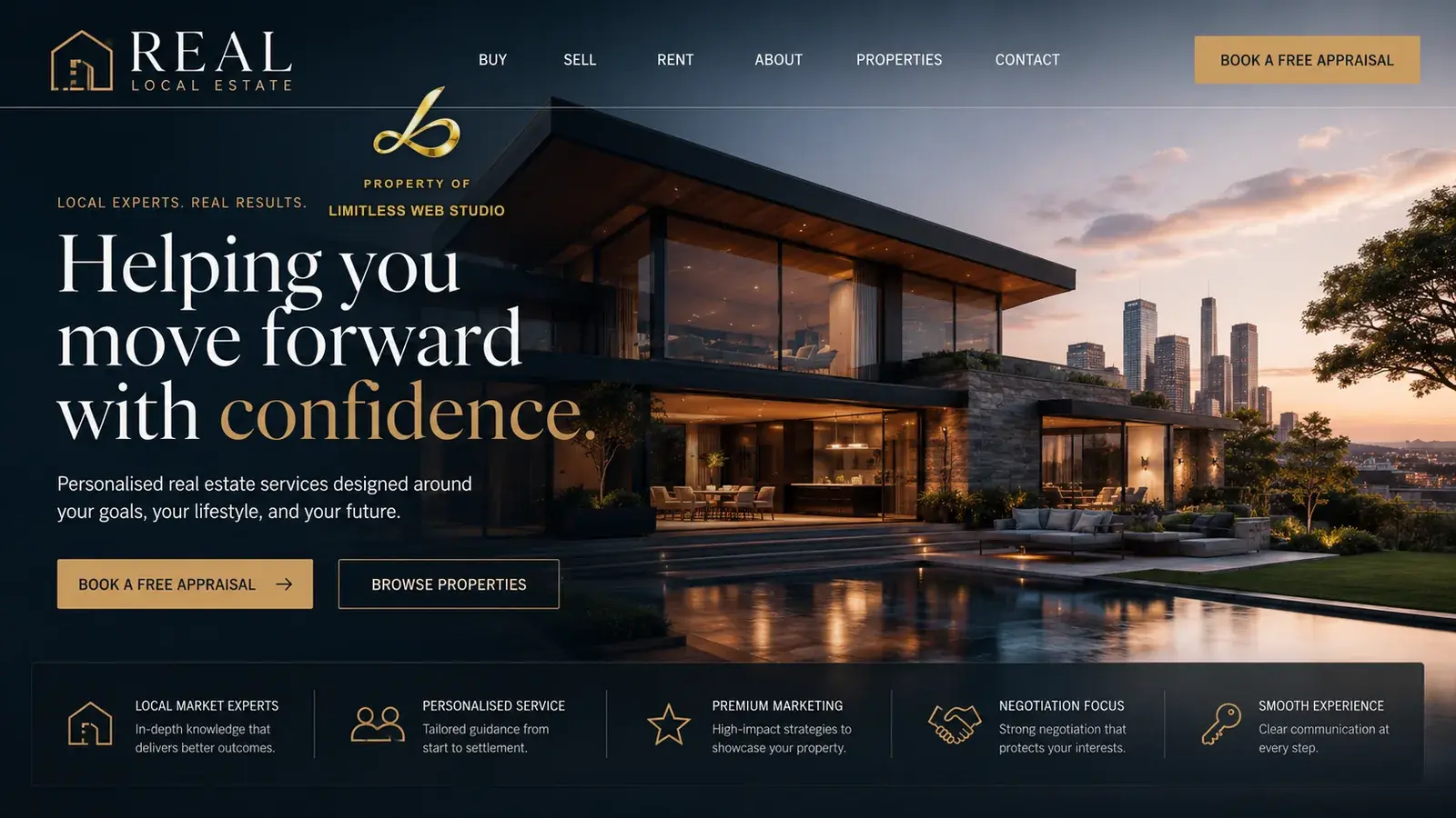 REAL Local Estate, Real estate website hero design by Limitless Web Studio