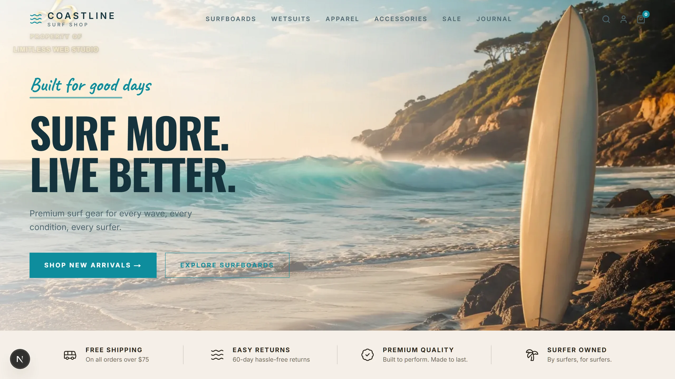 Coastline Surf Shop website